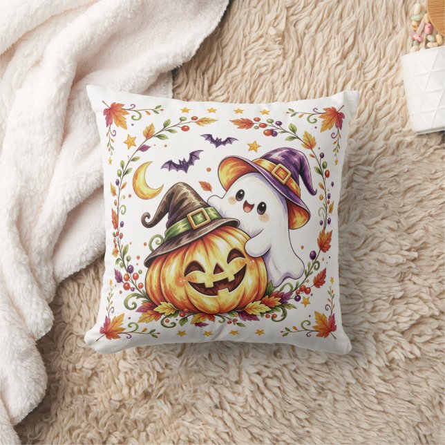 Cute Halloween Ghost & Throw Pillow (Blanket)