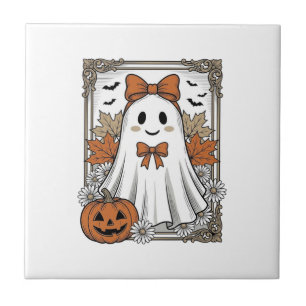 Cute Halloween Ghost Vintage Engraving Shirt Desig Tile