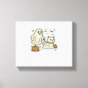 Cute Halloween Ghost Walking Ghost Cat Classic T-S Canvas Print