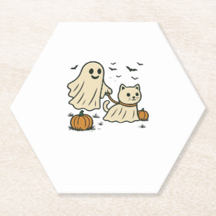 Cute Halloween Ghost Walking Ghost Cat Classic T-S Paper Coaster