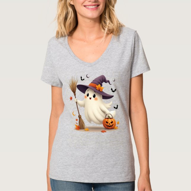 Cute Halloween Ghost Witch T-Shirt (Front)