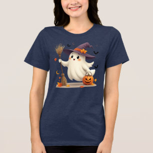 Cute Halloween Ghost Witch T-Shirt Tri-Blend Shirt