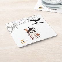 Cute Halloween Ghost Witch with Broom and Pumpkin 