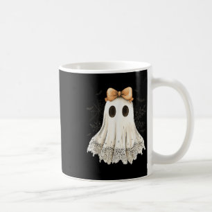 Cute Halloween Ghost With Bow Lace Spooky Style Coffee Mug
