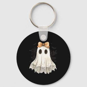 Cute Halloween Ghost With Bow Lace Spooky Style Key Ring
