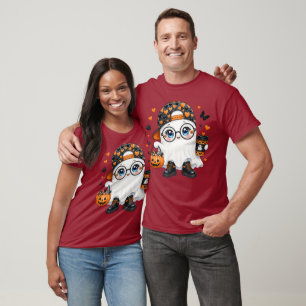 Cute Halloween Ghost with Coffee and Pumpkin T-Shirt