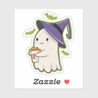Cute Halloween Ghost with Coffee Cup
