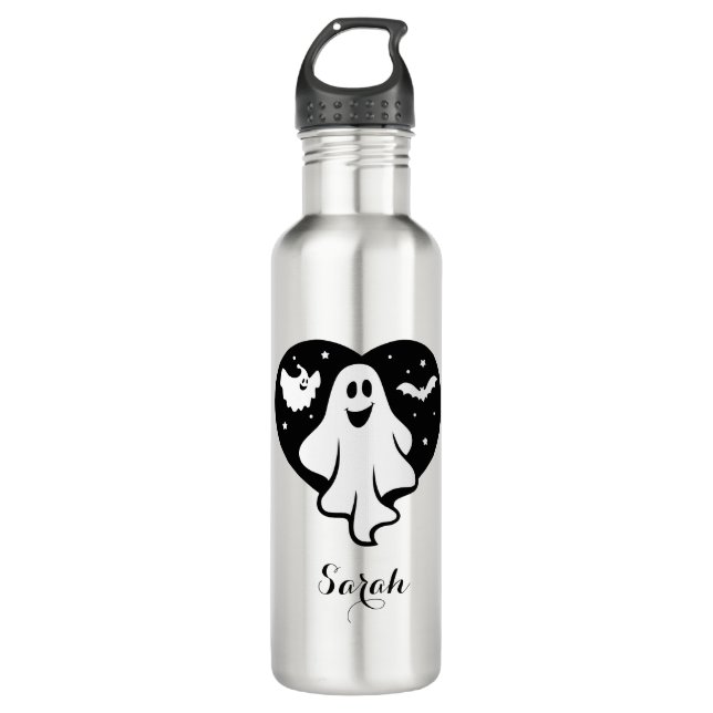 Cute Halloween Ghost With Heart And Bat 710 Ml Water Bottle (Front)