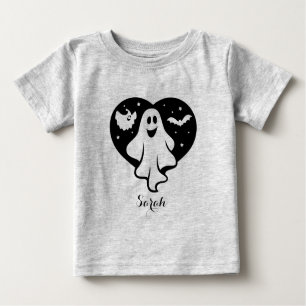 Cute Halloween Ghost With Heart And Bat Baby T-Shirt