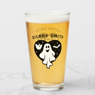 Cute Halloween Ghost With Heart And Bat Glass