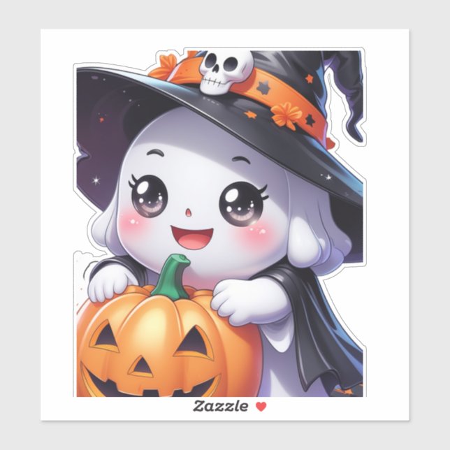 Cute Halloween Ghost with Pumpkin  (Sheet)