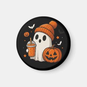 Cute Halloween Ghost with Pumpkin and Drink Magnet