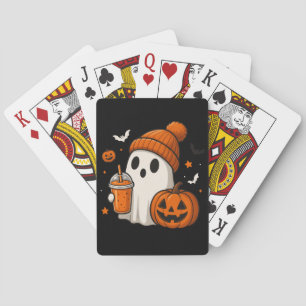 Cute Halloween Ghost with Pumpkin and Drink  Playing Cards