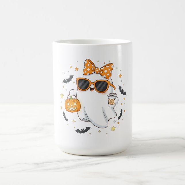 Cute Halloween Ghost with Pumpkin Coffee Mug (Center)