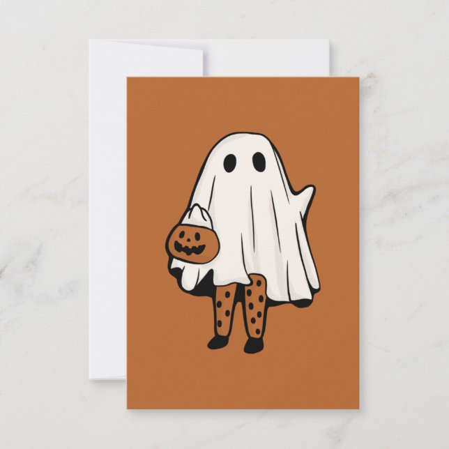 Cute Halloween Ghost with Stockings Halloween Thank You Card (Front)