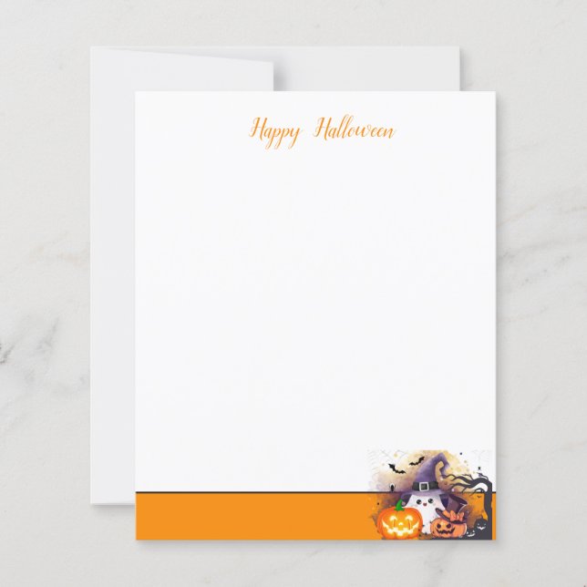 Cute Halloween Ghost with Witch Hat and Pumpkins (Front)