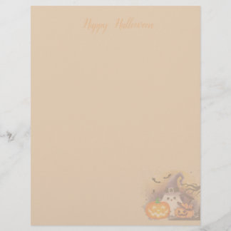 Cute Halloween Ghost with Witch Hat and Pumpkins Custom Letterhead