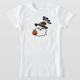 Cute Halloween Ghost with Witch Hat – Boo T-Shirt