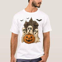 Cute Halloween Ghosts and Haunted House Pumpkin T-