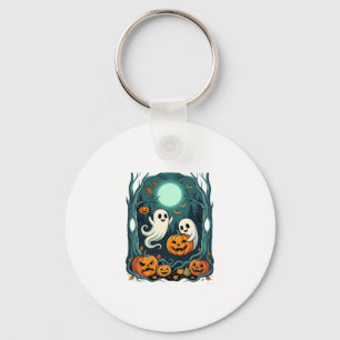 Cute Halloween Ghosts and Jack O Lantern Forest (2 Key Ring