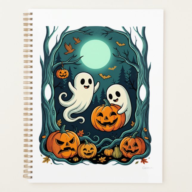 Cute Halloween Ghosts and Jack O Lantern Forest (2 Planner (Front)