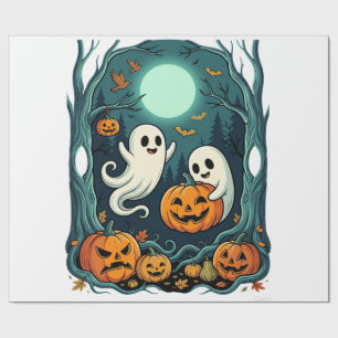 Cute Halloween Ghosts and Jack O Lantern Forest (2 Wrapping Paper