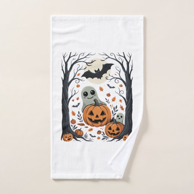 Cute Halloween Ghosts and Jack O Lantern Forest Hand Towel (Hand Towel)
