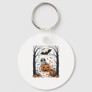 Cute Halloween Ghosts and Jack O Lantern Forest Key Ring