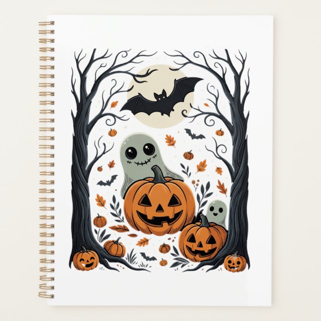 Cute Halloween Ghosts and Jack O Lantern Forest Planner (Front)