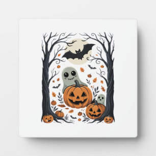 Cute Halloween Ghosts and Jack O Lantern Forest Plaque