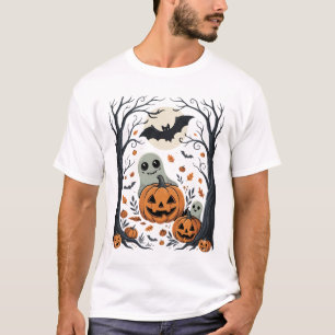 Cute Halloween Ghosts and Jack O Lantern Forest T-Shirt