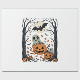 Cute Halloween Ghosts and Jack O Lantern Forest Wrapping Paper