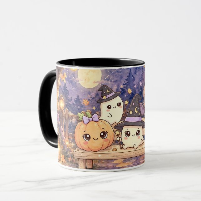 Cute Halloween Ghosts and Pumpkin Mug (Front Left)