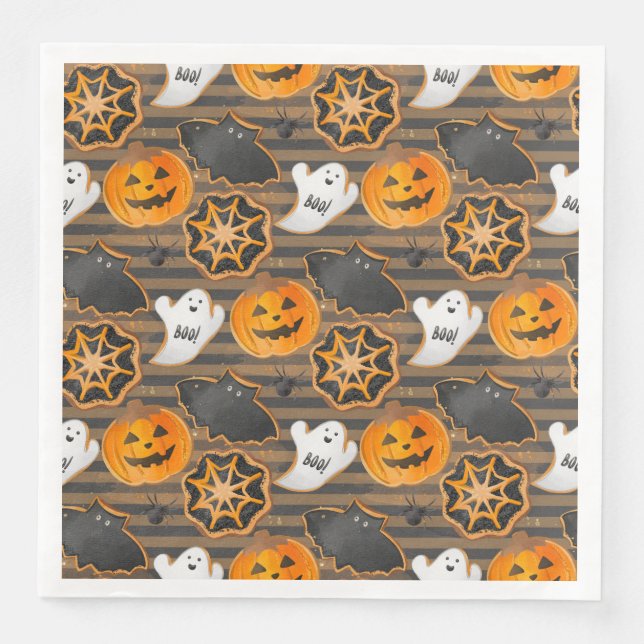 CUTE HALLOWEEN GHOSTS BATS SPIDER WEBS PUMPKINS NAPKIN (Front)