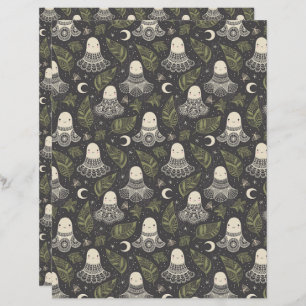 Cute Halloween Ghosts Lace - Green Scrapbook Paper