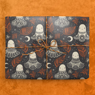 Cute Halloween Ghosts Lace - Rust Wrapping Paper