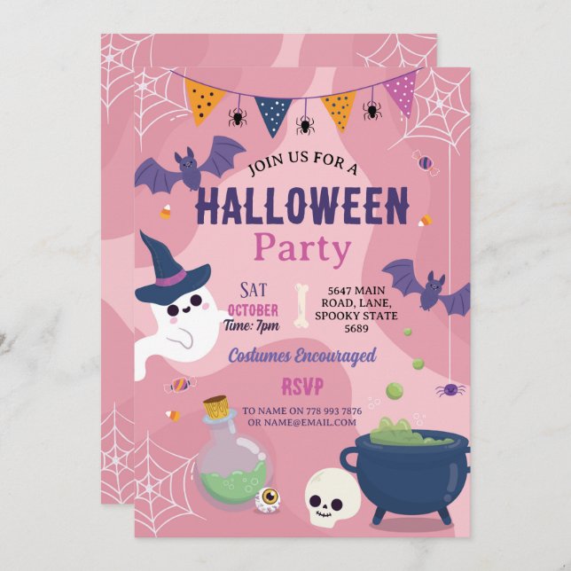 Cute Halloween Ghosts Party Pumpkins Invite (Front/Back)