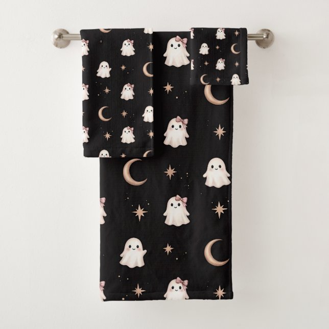 Cute Halloween Ghosts Pattern Bath Towel Set (Insitu)