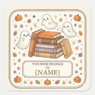 Cute Halloween Ghosts Personalised Bookplate Square Sticker