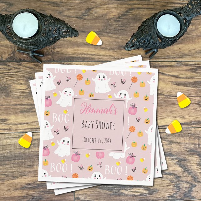 Cute Halloween Ghosts Pink Paper Napkins (Creator Uploaded)
