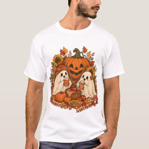 Cute Halloween Ghosts Pumpkin Autumn Picnic Spooky T-Shirt