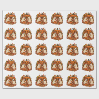 Cute Halloween Ghosts Pumpkin Autumn Picnic Spooky Wrapping Paper