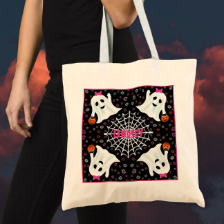 Cute Halloween Ghosts Spider Web Trick or Treat Tote Bag