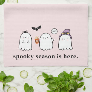 Cute Halloween Ghosts Spooky Season Boo Pink Tea Towel