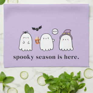 Cute Halloween Ghosts Spooky Season Boo Purple Tea Towel