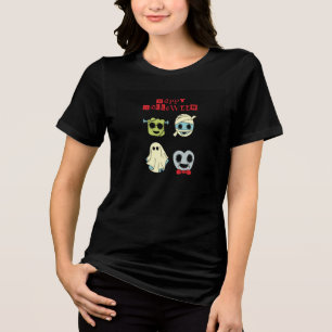 Cute Halloween Ghosts T-Shirt - Kawaii Spooky Tri-Blend Shirt
