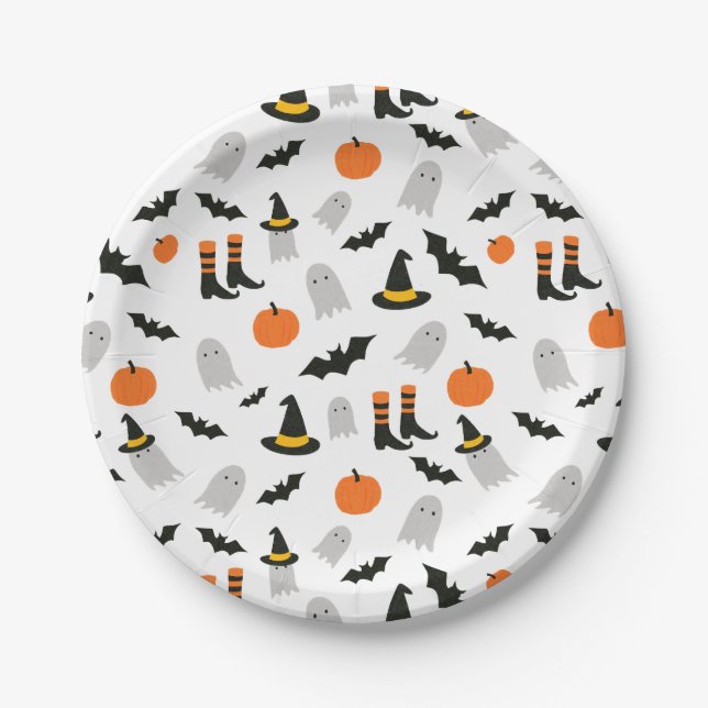 Cute Halloween Ghosts Witch Seamless Pattern Paper Plate (Front)