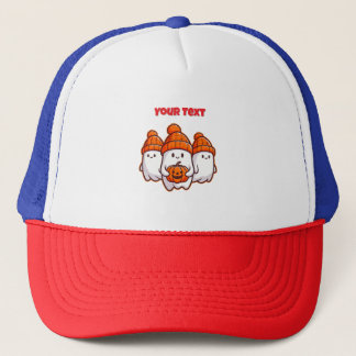 Cute Halloween Ghosts with Pumpkin and Orange Bean Trucker Hat