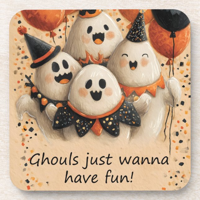 Cute Halloween Ghosts with Text Coaster (Front)