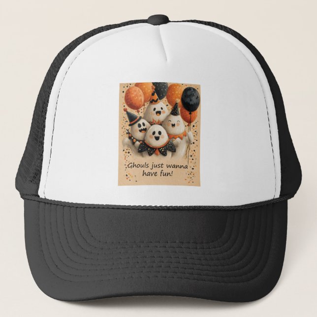 Cute Halloween Ghosts with Text Trucker Hat (Front)